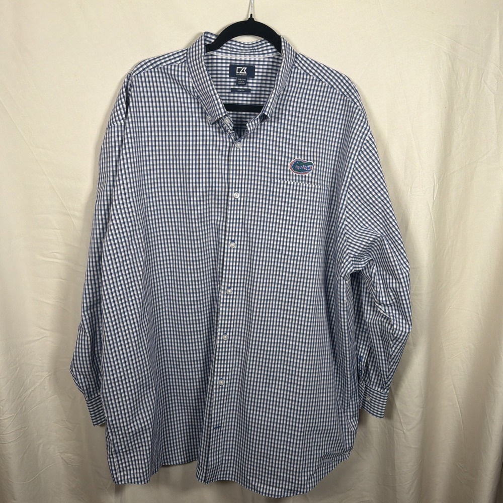 Florida Gators Cutter & Buck Men's 2XB Blue Check Stretch Button Shirt